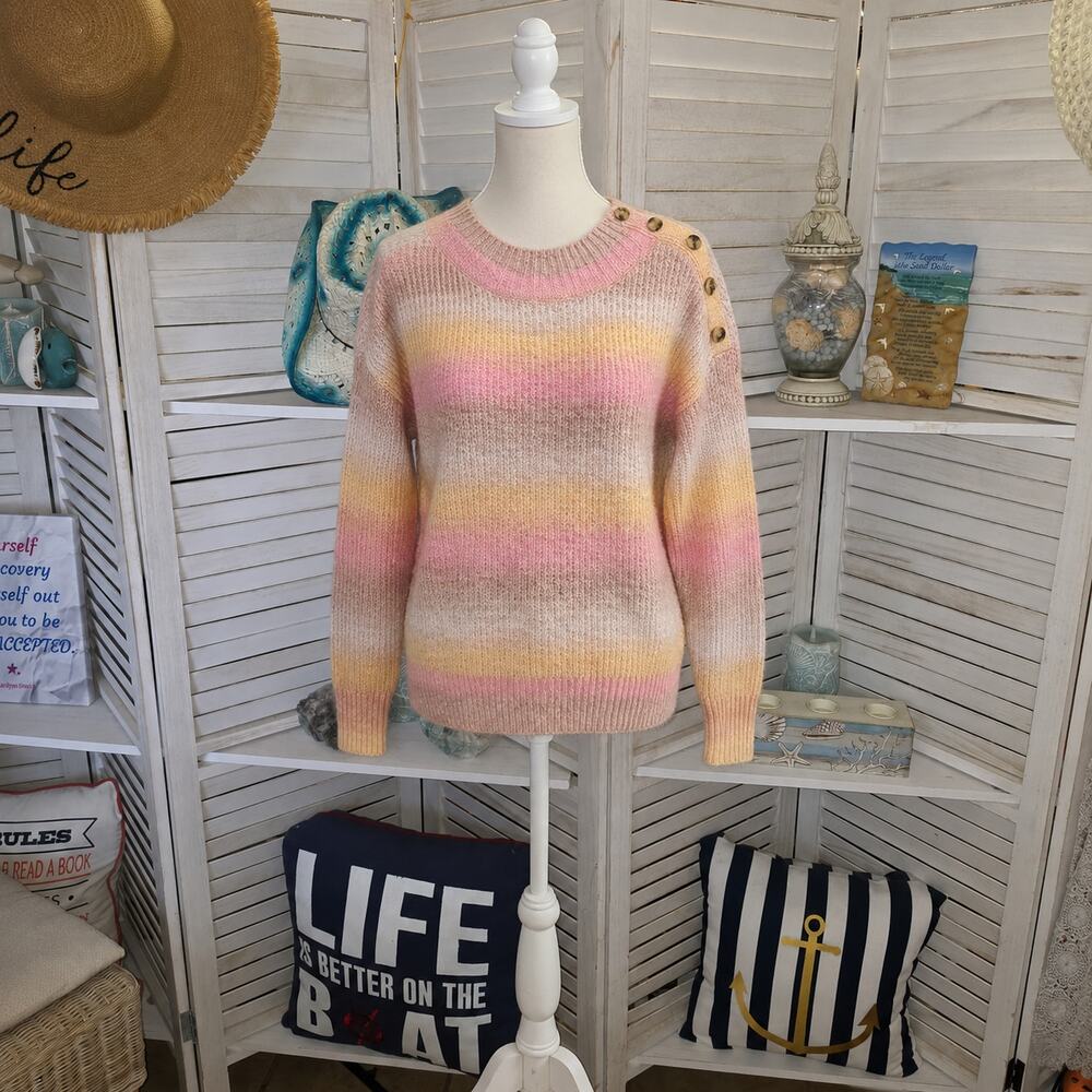 Talbots Petite Pink Ombre Knit Sweater with Wood Button Shoulder | Size PXL